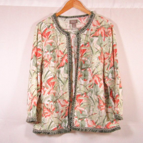 Chico’s Womens Floral Linen Blazer w\ Frindge Accents Sz XL/3 Pre-owned … - Picture 1 of 6